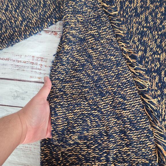 Anthropologie Sparrow Knit Cardigan M Navy Tan Fringe Boho Sweater with Pockets - Picture 6 of 13